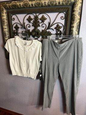 2Pc set NWT West Of Melrose SS  Sweater & Chico’s Striped Pants Medium bundle